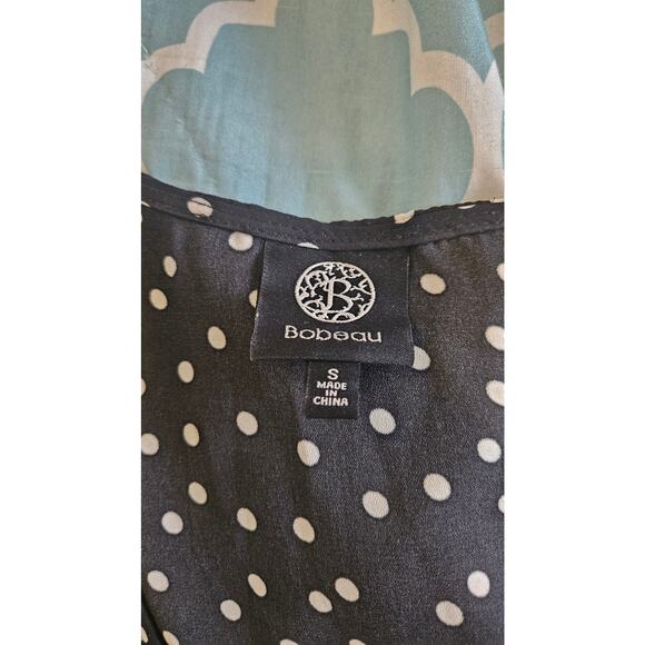 Bobeau Size Small Semi Sheer Polka Dot Short Sleeve Tie Front Shirt - Picture 4 of 11